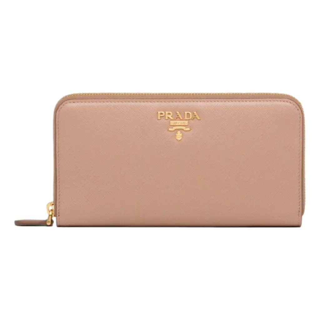 Prada Saffiano Beige Red Multicolor Leather Continental Zip Around Wallet Brown Leather Never worn - Front View
