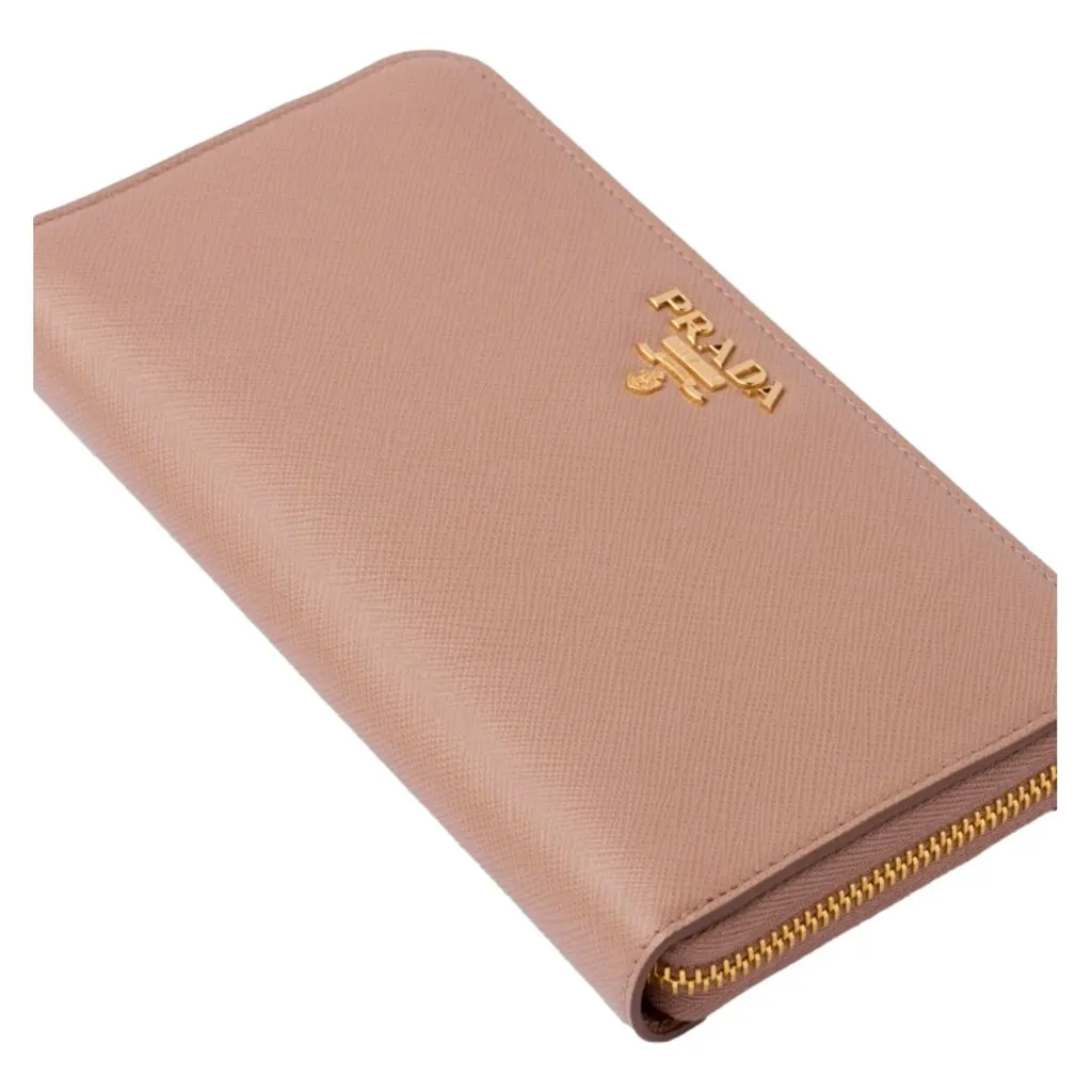 Prada Saffiano Beige Red Multicolor Leather Continental Zip Around Wallet Brown Leather Never worn - Box View