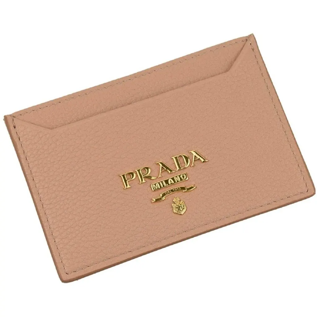 Prada Vitello Grain Leather Card Holder Cipria Beige Gold Logo Beige Leather Never worn - Front View