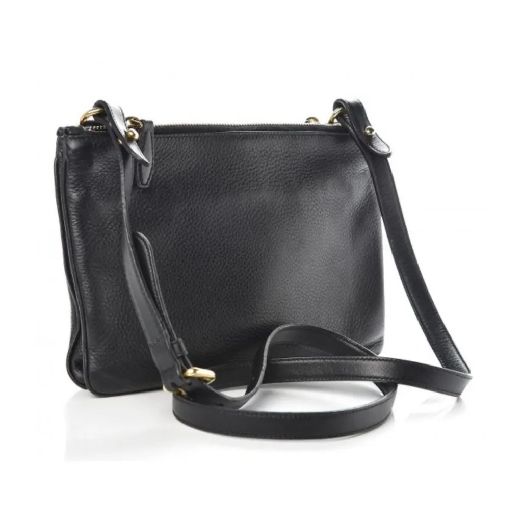 Prada Vitello Phenix Leather Gold Hardware Black Cross Body Black Leather Never worn - Inside View
