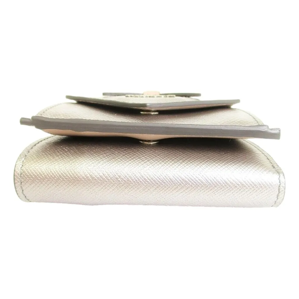 Prada Prada Ribbon Saffiano Metallic Silver and Beige Leather Trifold Wallet Silver Leather Never worn - Inside View