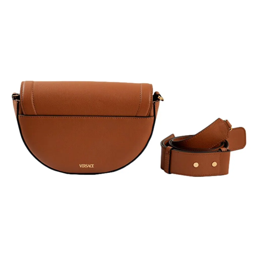 Versace La Medusa Vitello Leather Half Moon Crossbody Bag Summer Brown Leather Never worn - Back View