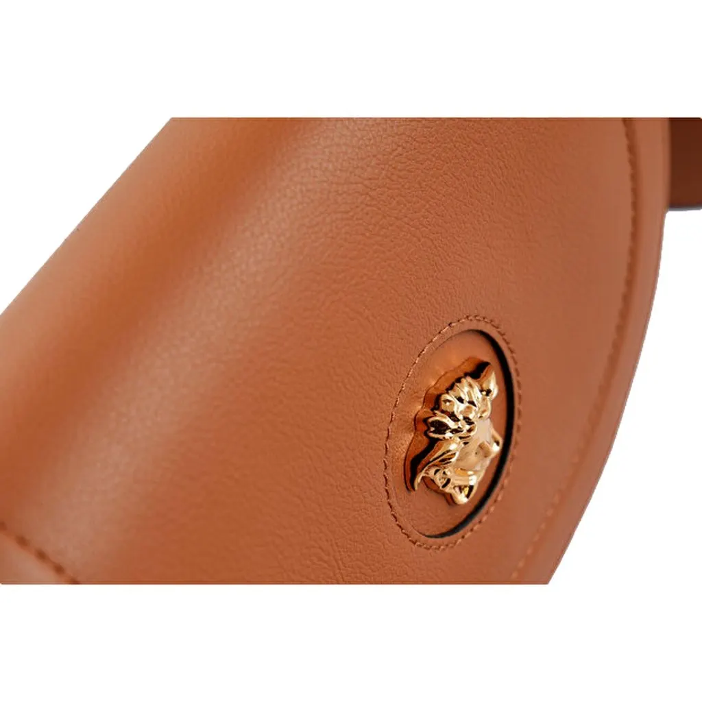 Versace La Medusa Vitello Leather Half Moon Crossbody Bag Summer Brown Leather Never worn - Model View