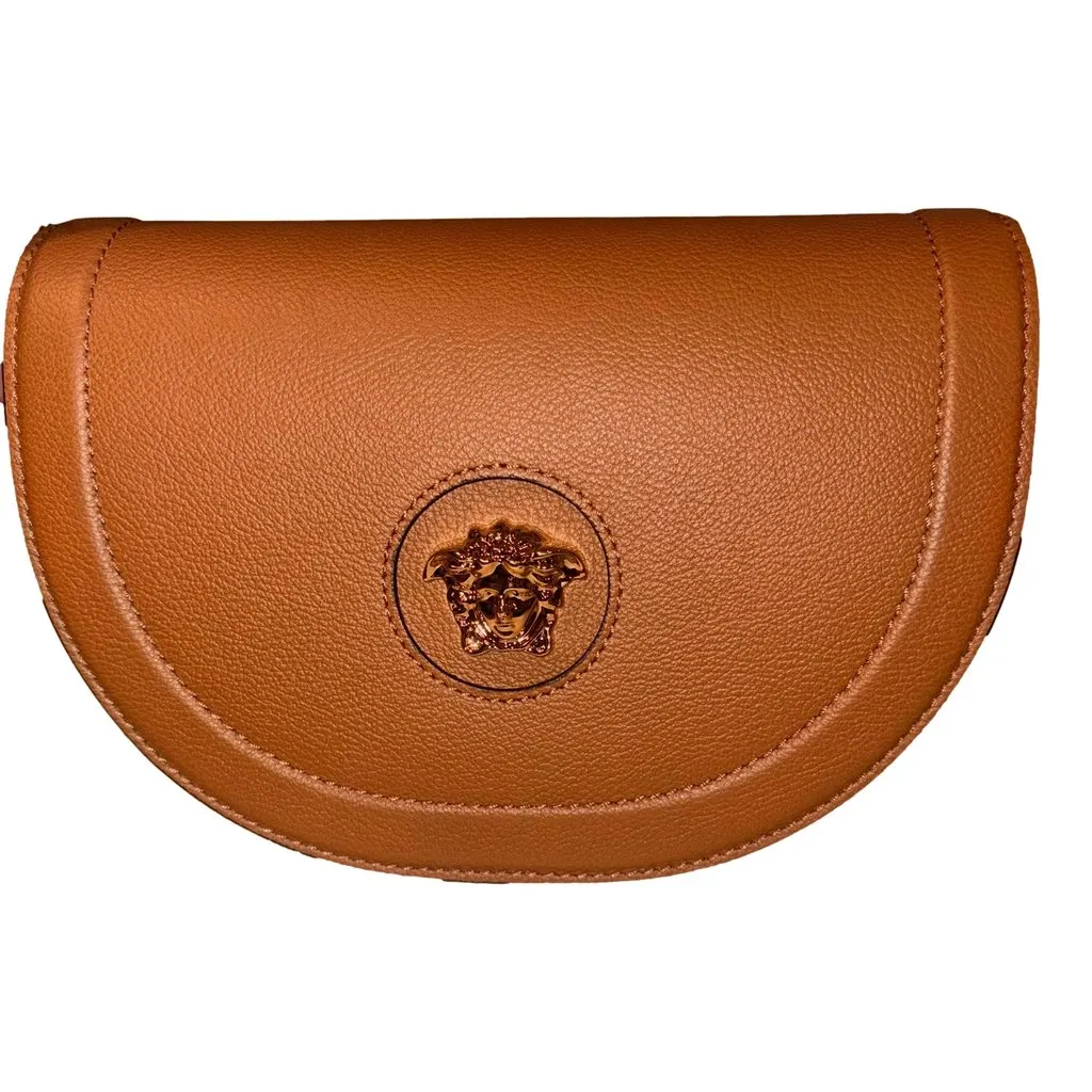 Versace La Medusa Vitello Leather Half Moon Crossbody Bag Summer Brown Leather Never worn - Box View