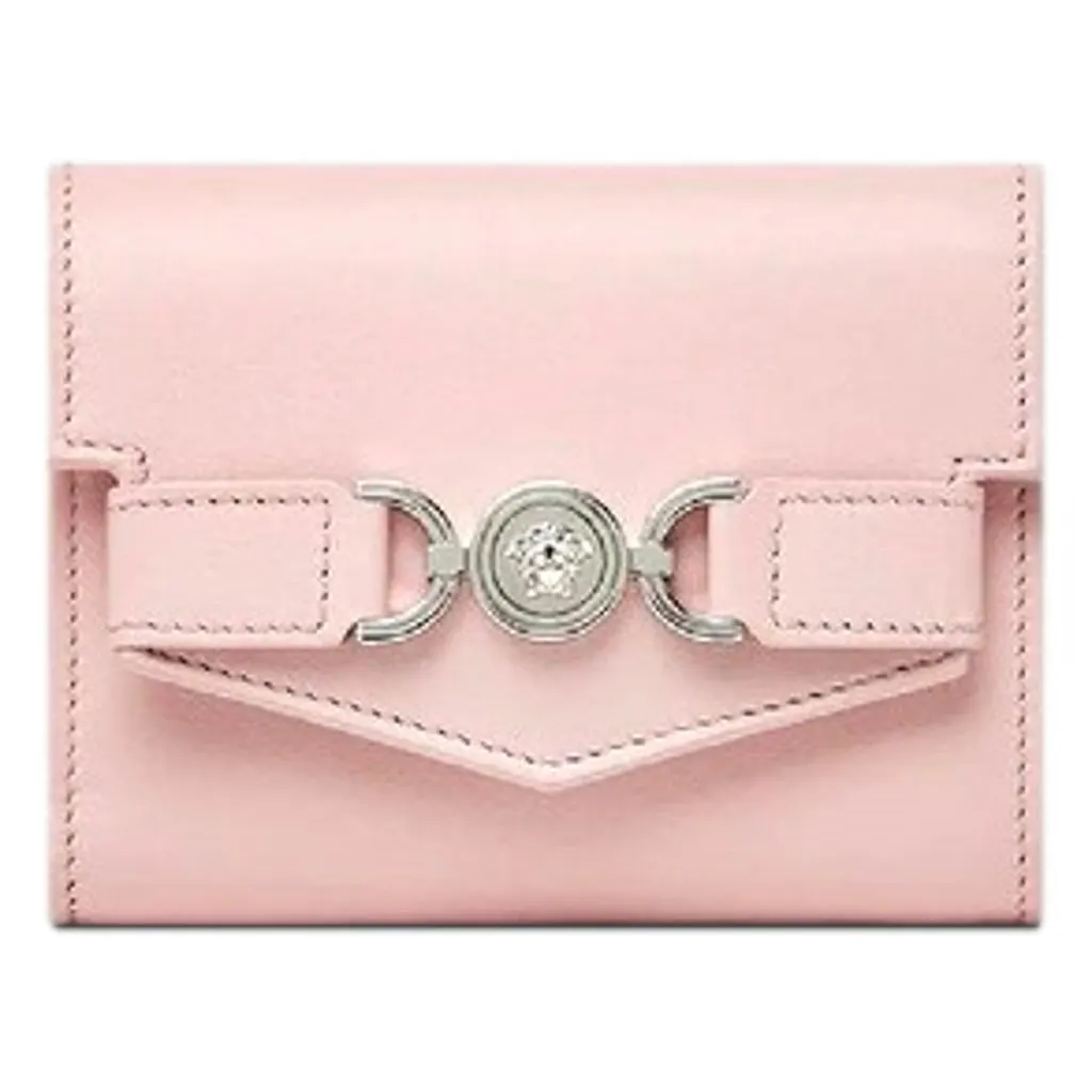 Versace Medusa 95 Dusty Pink Calfskin Tri Fold Wallet Card Holder Pink Leather Never worn - Front View