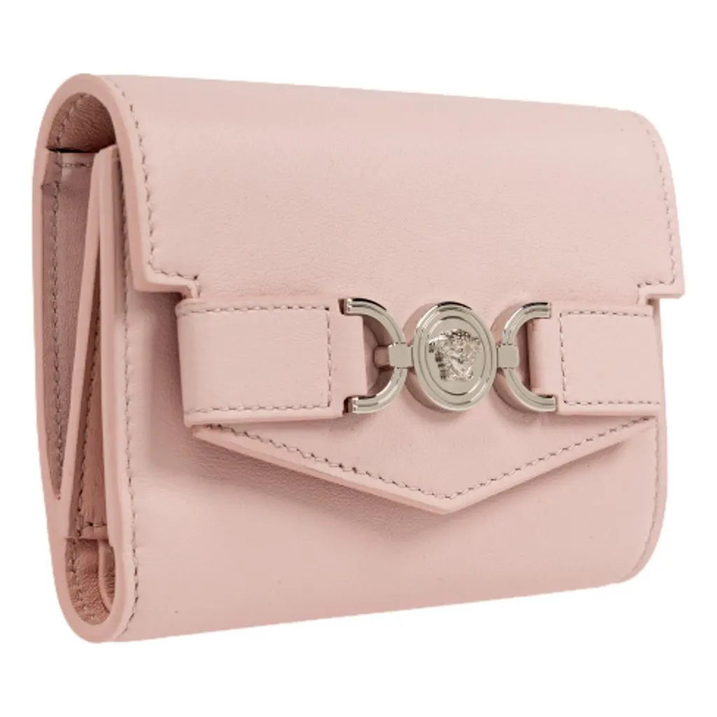 Versace Medusa 95 Dusty Pink Calfskin Tri Fold Wallet Card Holder Pink Leather Never worn - Back View