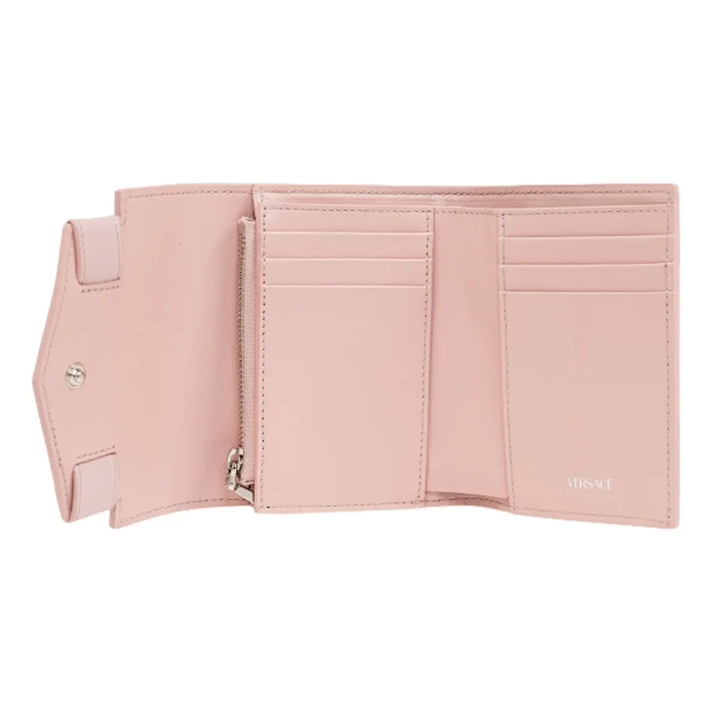 Versace Medusa 95 Dusty Pink Calfskin Tri Fold Wallet Card Holder Pink Leather Never worn - Model View