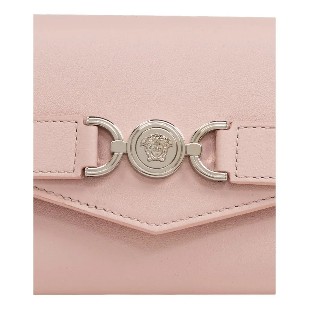 Versace Medusa 95 Dusty Pink Calfskin Tri Fold Wallet Card Holder Pink Leather Never worn - Box View