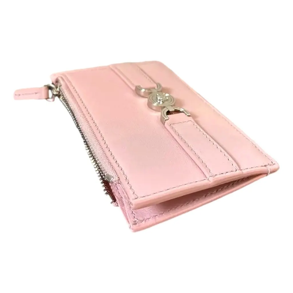 Versace Medusa 95 Dusty Pink Leather Zipper Card Holder Slim Wallet Pink Leather Never worn - Back View