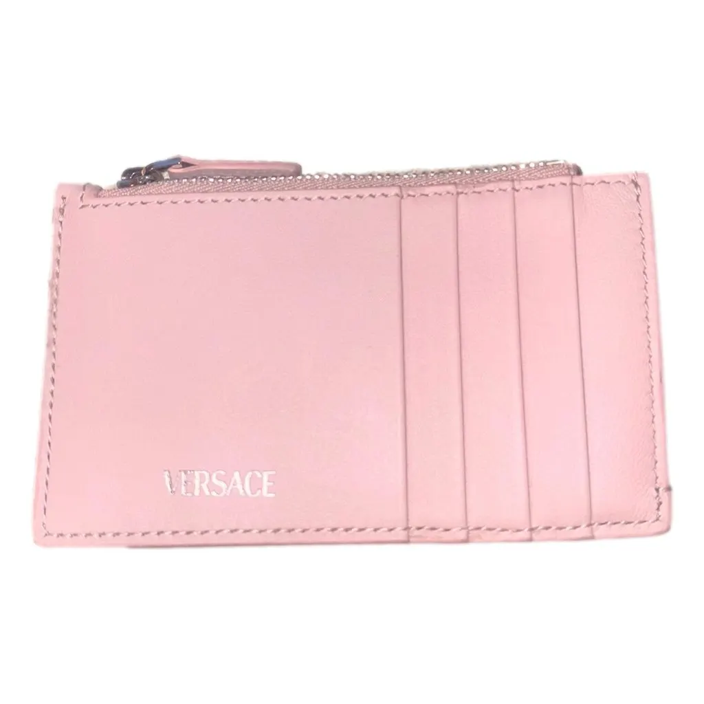 Versace Medusa 95 Dusty Pink Leather Zipper Card Holder Slim Wallet Pink Leather Never worn - Inside View