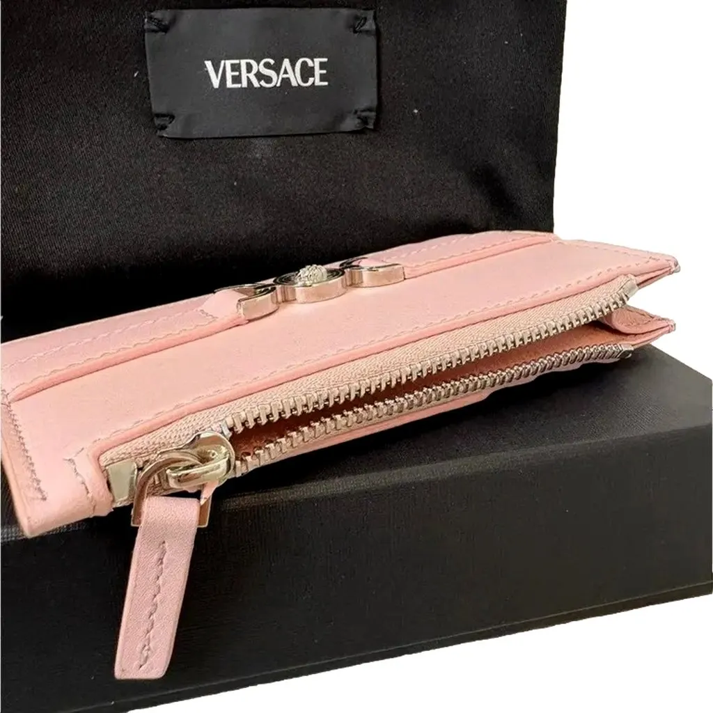 Versace Medusa 95 Dusty Pink Leather Zipper Card Holder Slim Wallet Pink Leather Never worn - Box View