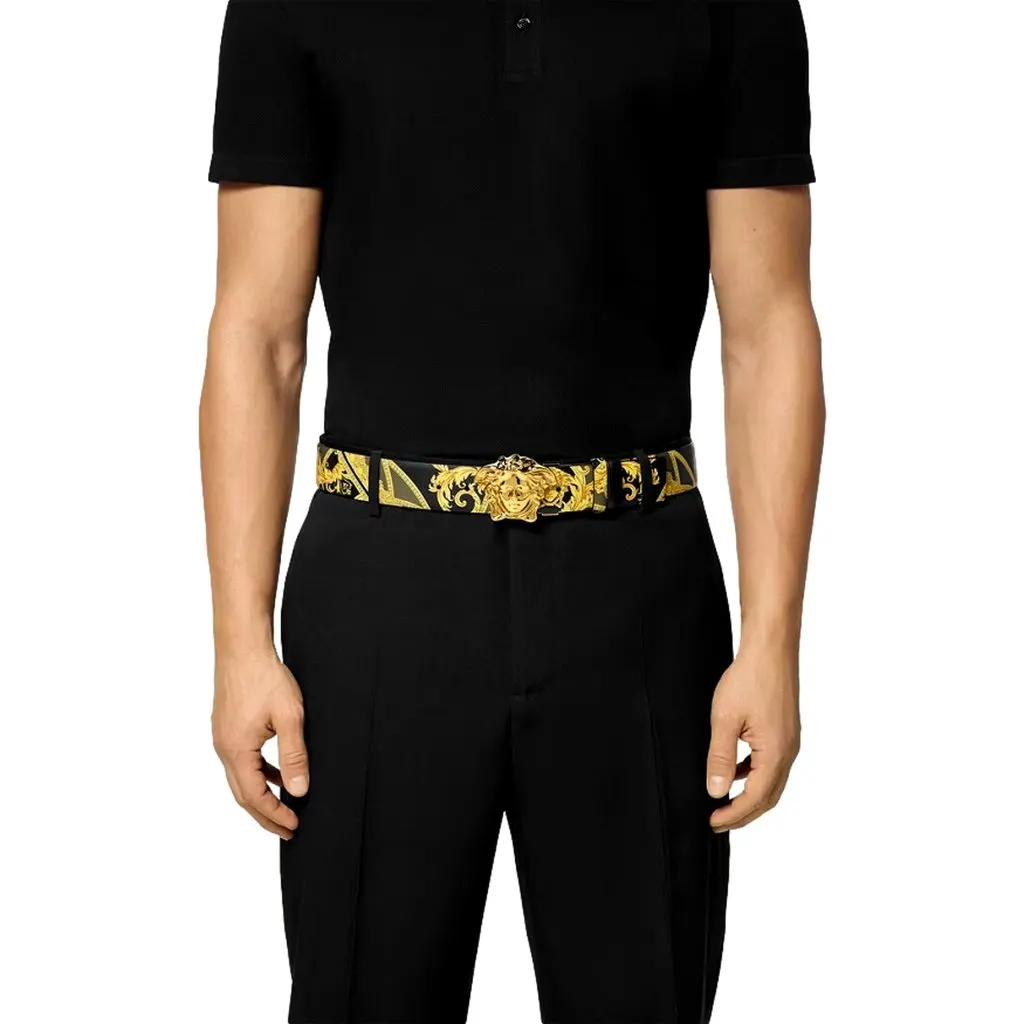 Versace La Medusa Baroque Reversible Calfskin Belt 75/30 Black Leather Never worn - Inside View