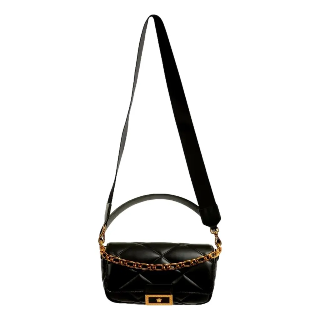 Versace La Medusa Quilted Black Calfskin Leather Crossbody Bag Gold Chain Black Leather Never worn - Model View