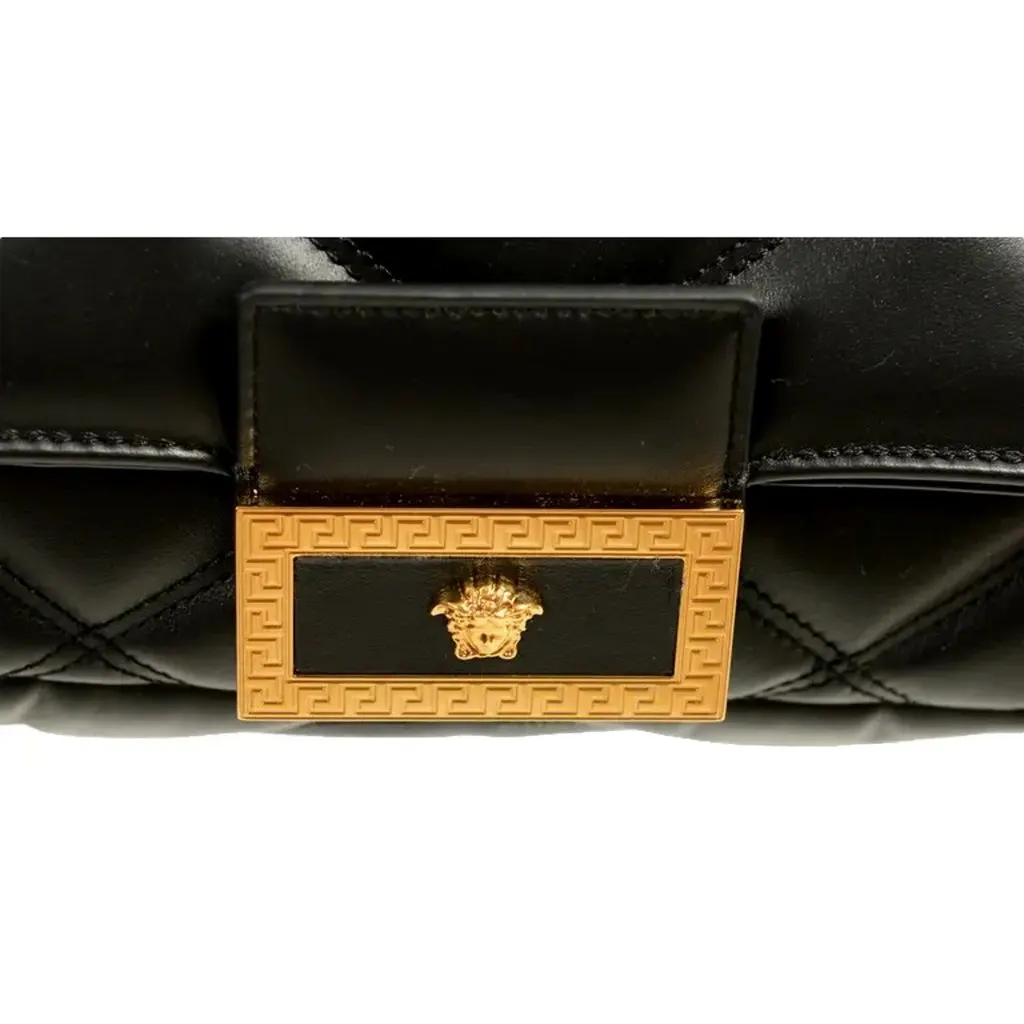 Versace La Medusa Quilted Black Calfskin Leather Crossbody Bag Gold Chain Black Leather Never worn - Box View