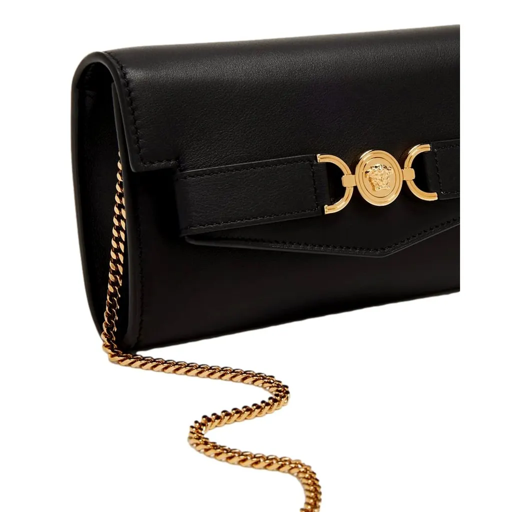 Versace Medusa 95 Small Black Wallet on Chain Crossbody Bag Black Leather Never worn - Inside View