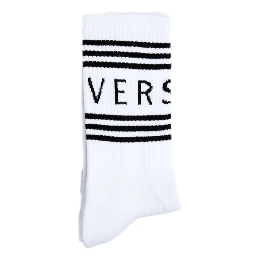 Versace White Black 90s Style Vintage Logo Tube Socks Medium White Cotton Never worn - Inside View