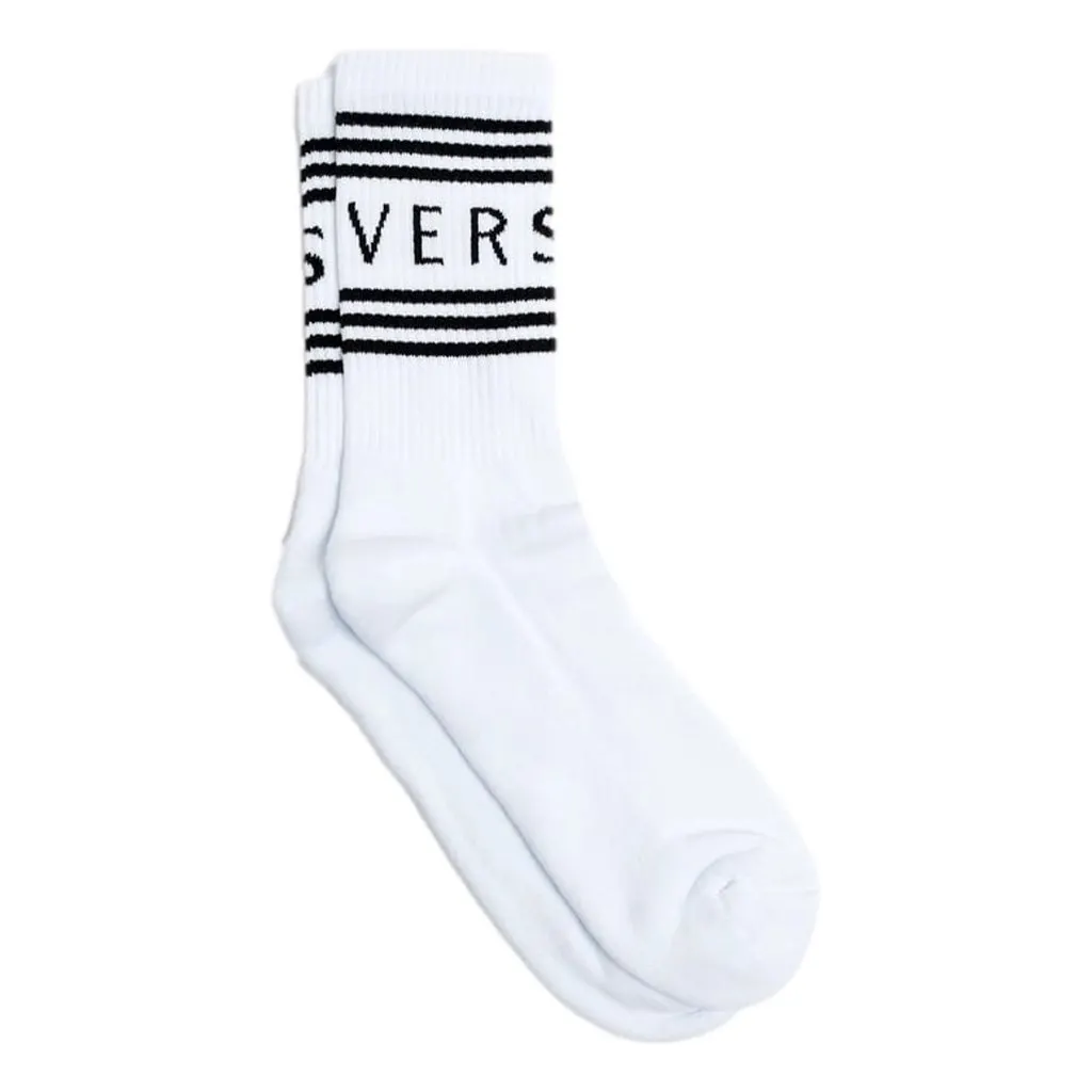 Versace White Black 90s Style Vintage Logo Tube Socks Small White Cotton Never worn - Front View