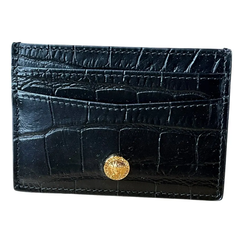 Versace La Medusa Crocodile Embossed Leather Cardholder Wallet in Black Black Leather Never worn - Front View