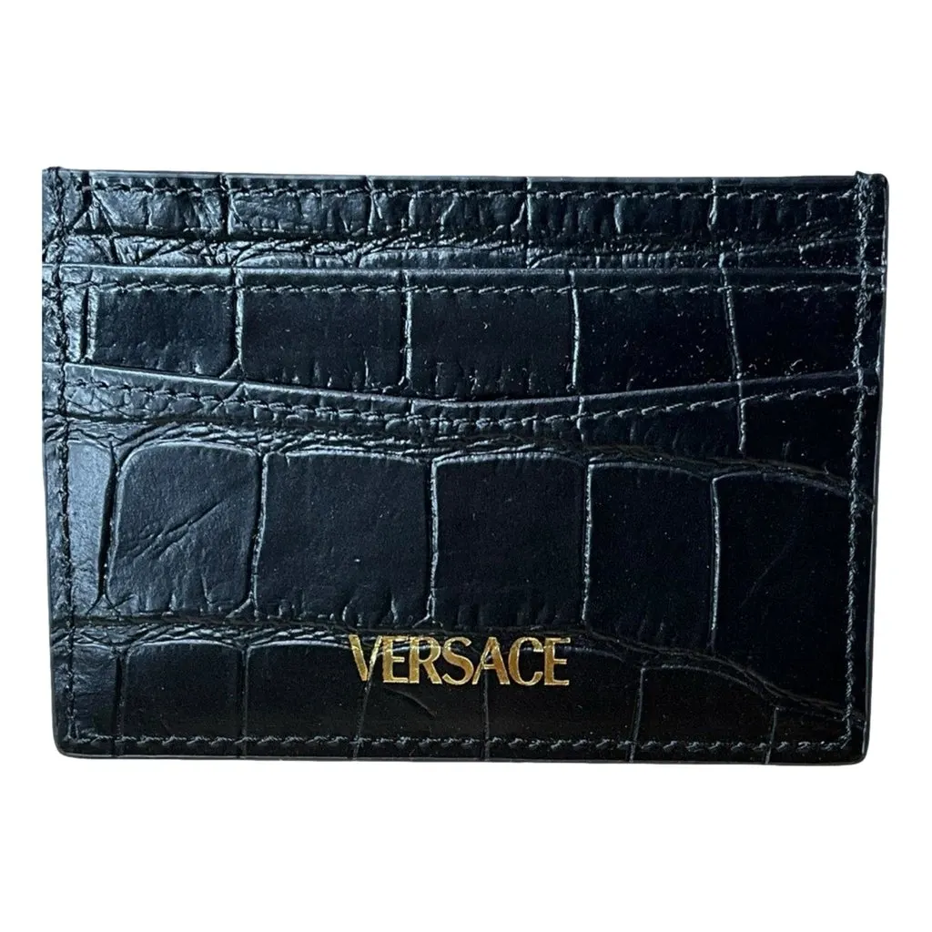 Versace La Medusa Crocodile Embossed Leather Cardholder Wallet in Black Black Leather Never worn - Back View