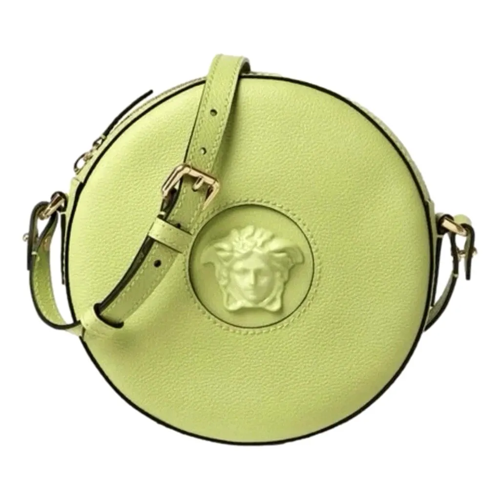 Versace La Medusa Lime Green Disco Round Crossbody Bag Green Leather Never worn - Model View