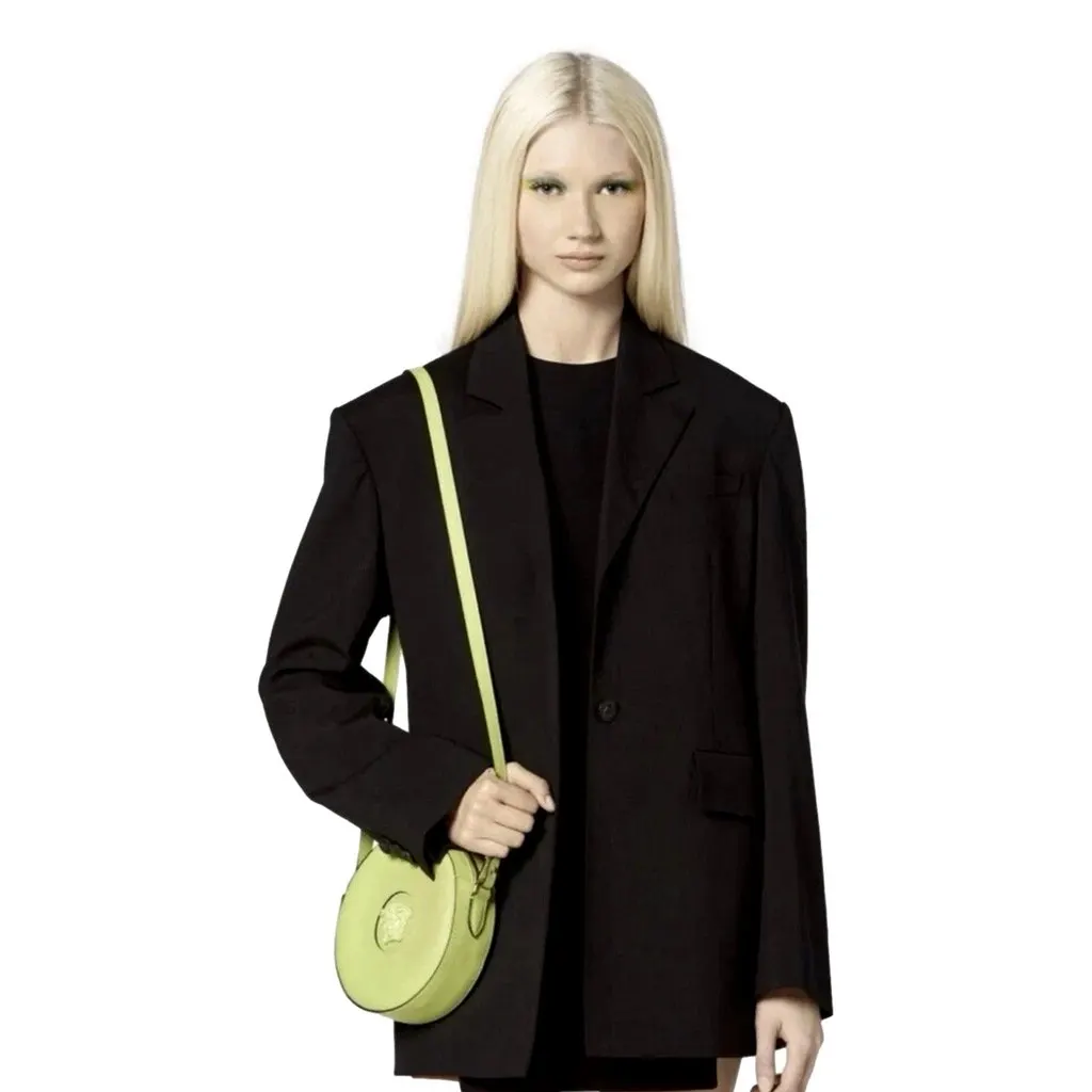 Versace La Medusa Lime Green Disco Round Crossbody Bag Green Leather Never worn - Box View