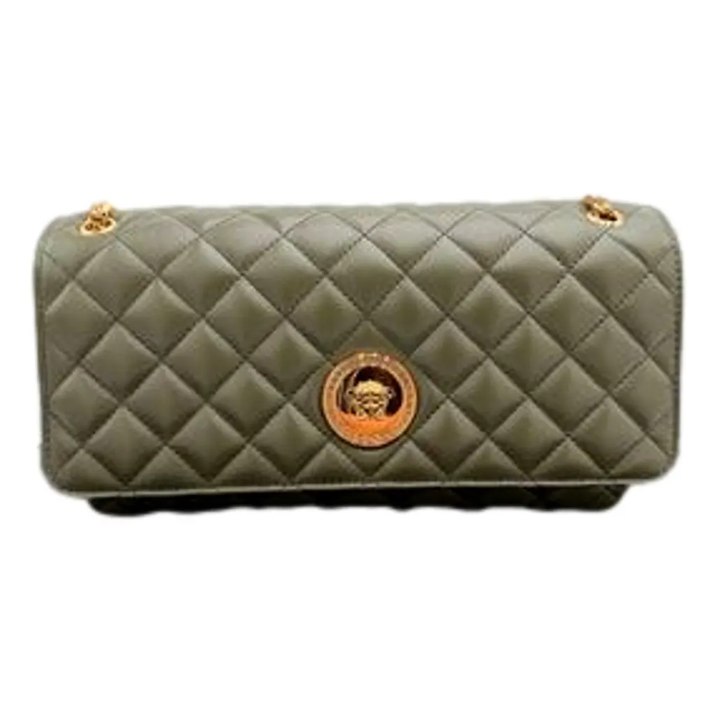 Versace La Medusa Olive Green Quilted Lambskin Chain Crossbody Bag Green Leather Never worn - Back View