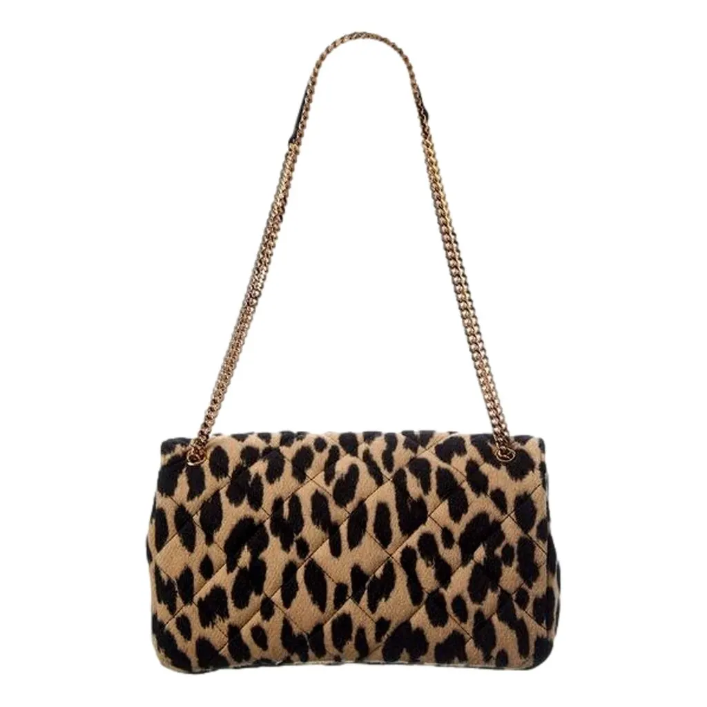 Versace Versace Leopard Print Wool Leather Shoulder Bag Gold Medallion Chain Strap Brown Wool Never worn - Inside View