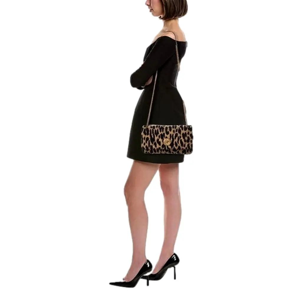 Versace Versace Leopard Print Wool Leather Shoulder Bag Gold Medallion Chain Strap Brown Wool Never worn - Model View