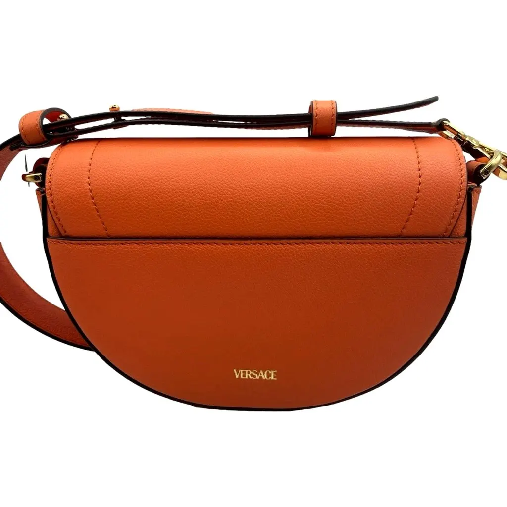 Versace Half-Moon La Medusa Vitello Leather Orange Crossbody Handbag Orange Leather Never worn - Inside View
