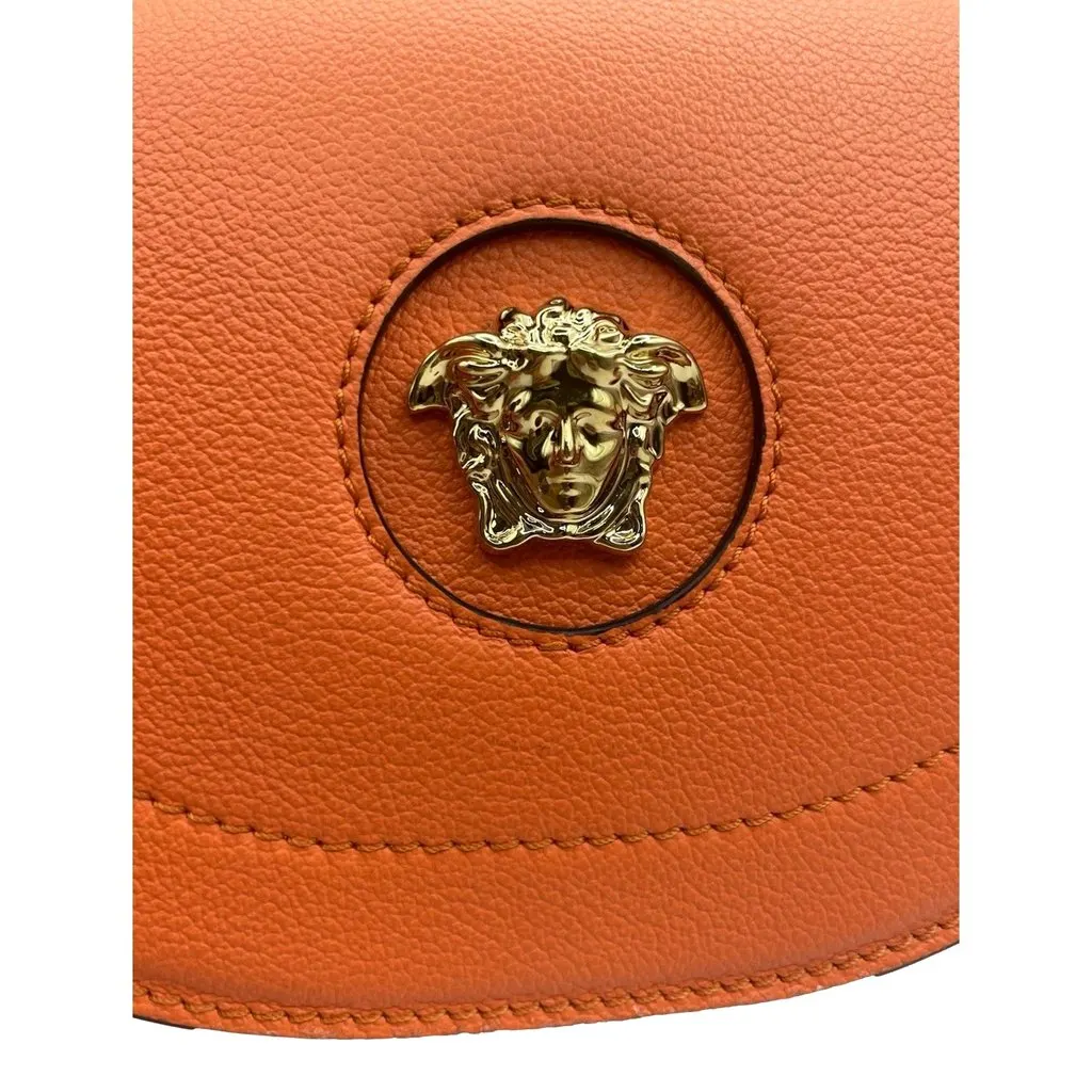 Versace Half-Moon La Medusa Vitello Leather Orange Crossbody Handbag Orange Leather Never worn - Box View
