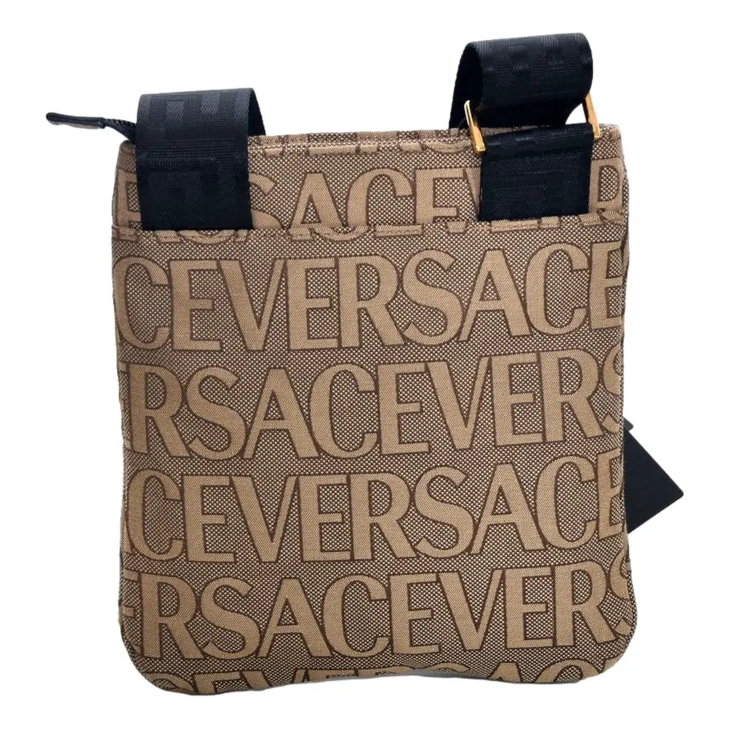 Versace La Medusa Canvas Logo Print Small Crossbody Bag Black Strap Brown Canvas Never worn - Inside View