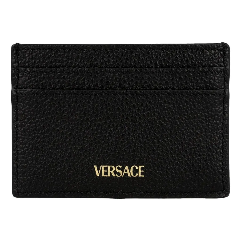 Versace Medusa Head Leather Card Holder Wallet in Black and Gold Black Leather Never worn - Back View