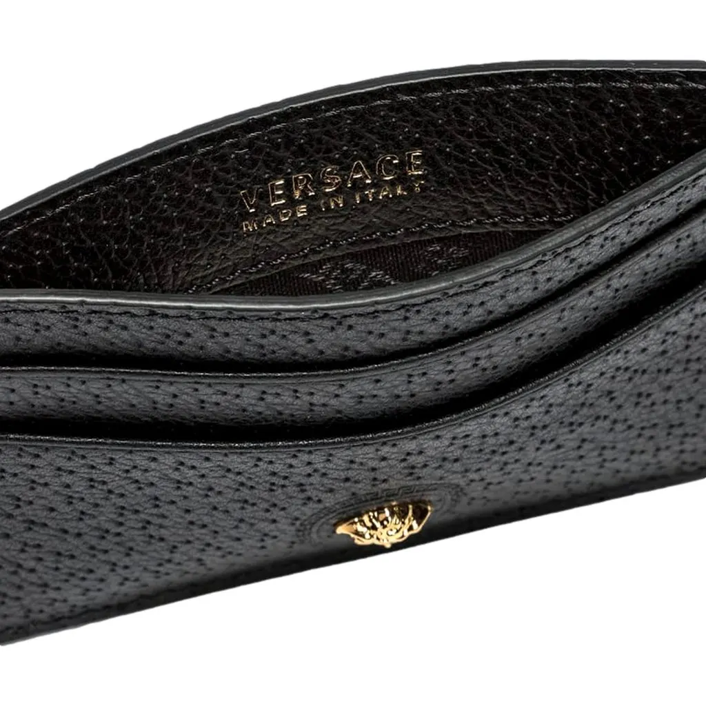 Versace Medusa Head Leather Card Holder Wallet in Black and Gold Black Leather Never worn - Inside View