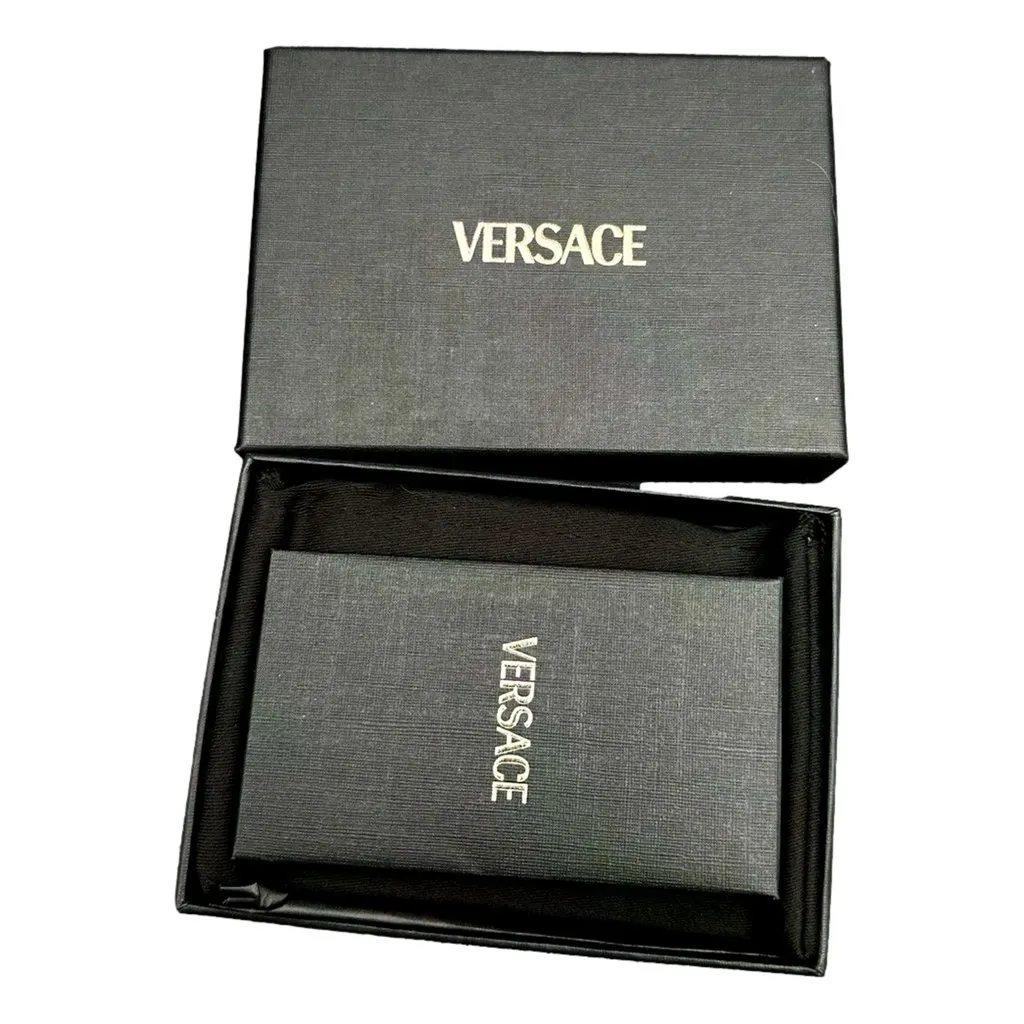 Versace Medusa Head Leather Card Holder Wallet in Black and Gold Black Leather Never worn - Box View