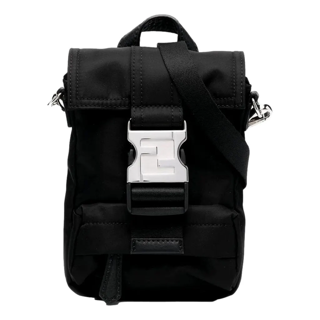 Fendi Fendiness Mini Backpack Crossbody Black Nylon FF Mesh Black Leather Never worn - Front View