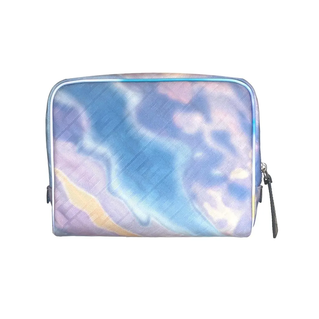 Fendi FF Motif Multicolor Printed Canvas Medium Travel Beauty Case Blue Leather Never worn - Front View