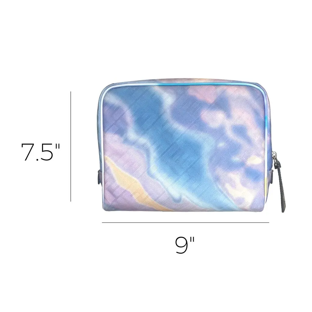 Fendi FF Motif Multicolor Printed Canvas Medium Travel Beauty Case Blue Leather Never worn - Back View