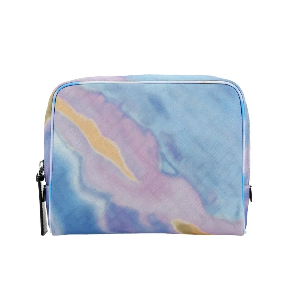 Fendi FF Motif Multicolor Printed Canvas Medium Travel Beauty Case Blue Leather Never worn - Inside View