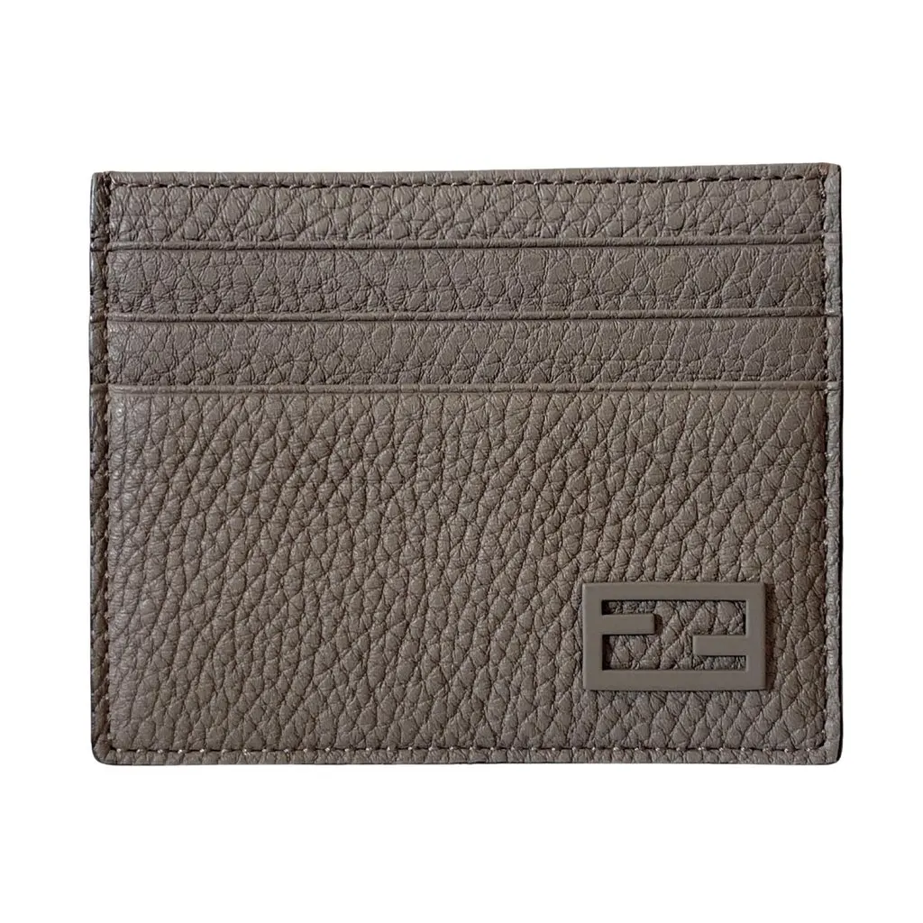 Fendi Fendi Baguette Grey and Yellow Grained Leather Card Case Wallet Grey Leather Never worn - Front View