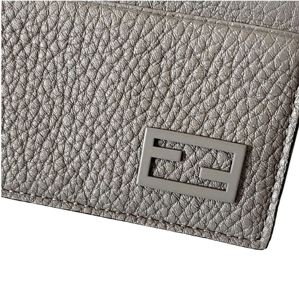 Fendi Fendi Baguette Grey and Yellow Grained Leather Card Case Wallet Grey Leather Never worn - Back View