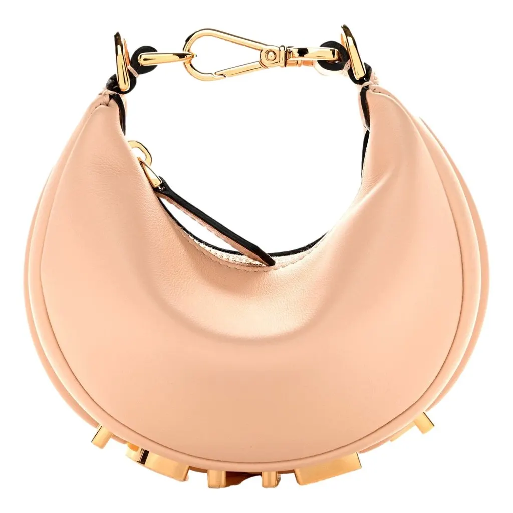 Fendi Fendigraphy Nano Hobo Calfskin Leather Light Pink Mini Clutch Bag Pink Leather Never worn - Front View