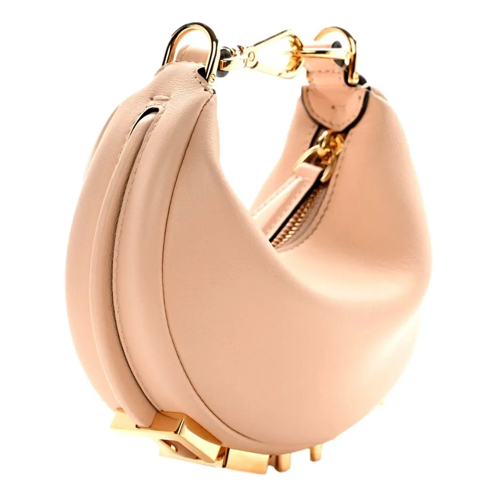 Fendi Fendigraphy Nano Hobo Calfskin Leather Light Pink Mini Clutch Bag Pink Leather Never worn - Inside View