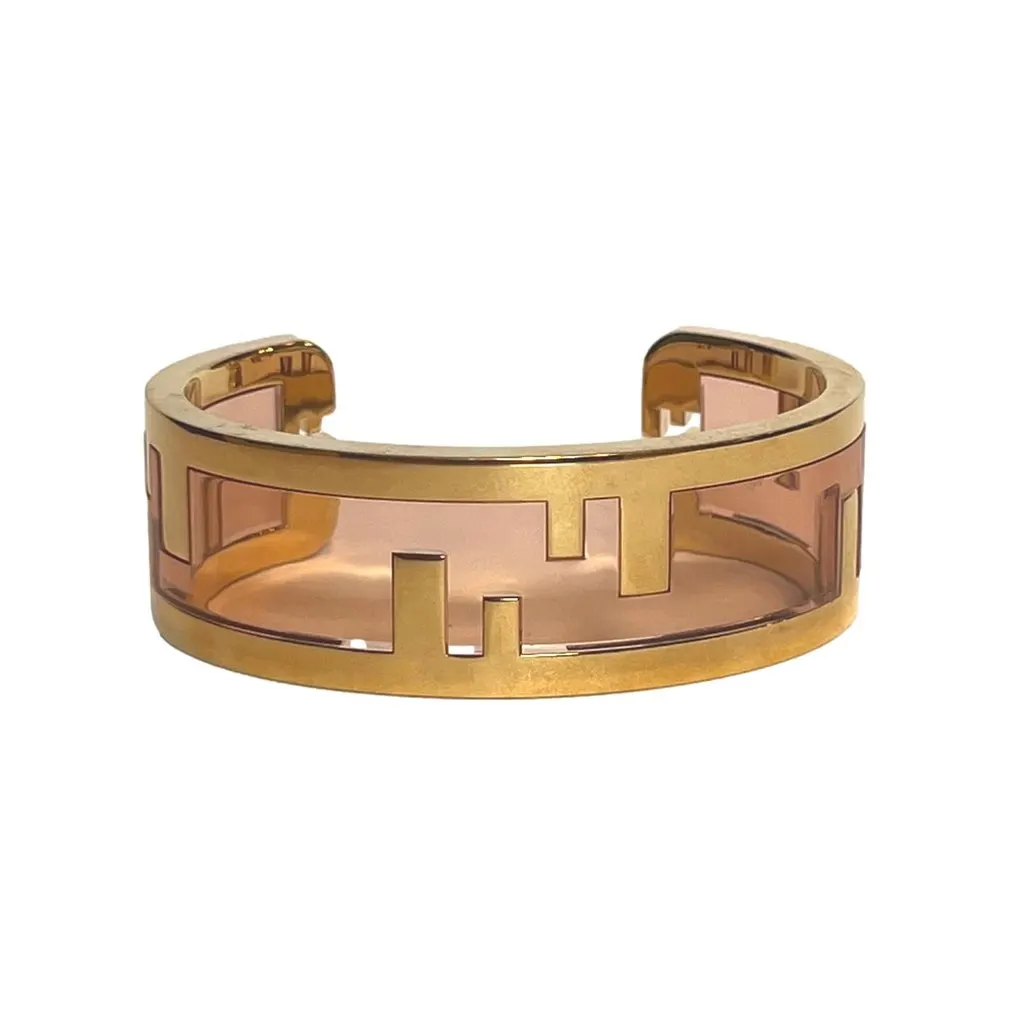 Fendi O'Lock Logo Bracelet Gold Metal Dust Pink Plexiglass Small Women's Gold Canvas Never worn - Front View