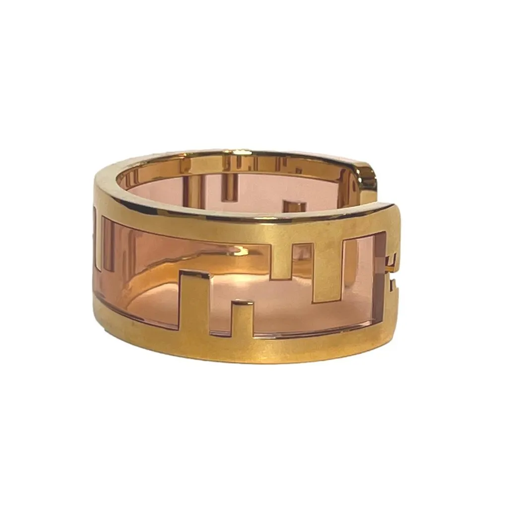 Fendi O'Lock Logo Bracelet Gold Metal Dust Pink Plexiglass Small Women's Gold Canvas Never worn - Back View