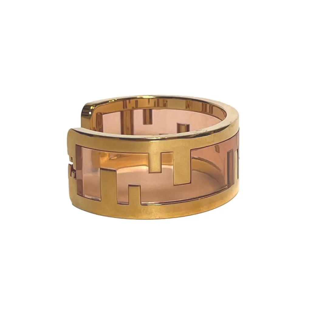 Fendi O'Lock Logo Bracelet Gold Metal Dust Pink Plexiglass Small Women's Gold Canvas Never worn - Inside View