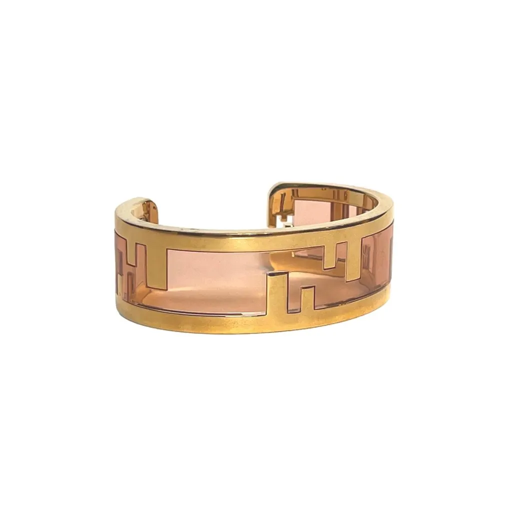 Fendi O'Lock Logo Bracelet Gold Metal Dust Pink Plexiglass Small Women's Gold Canvas Never worn - Model View