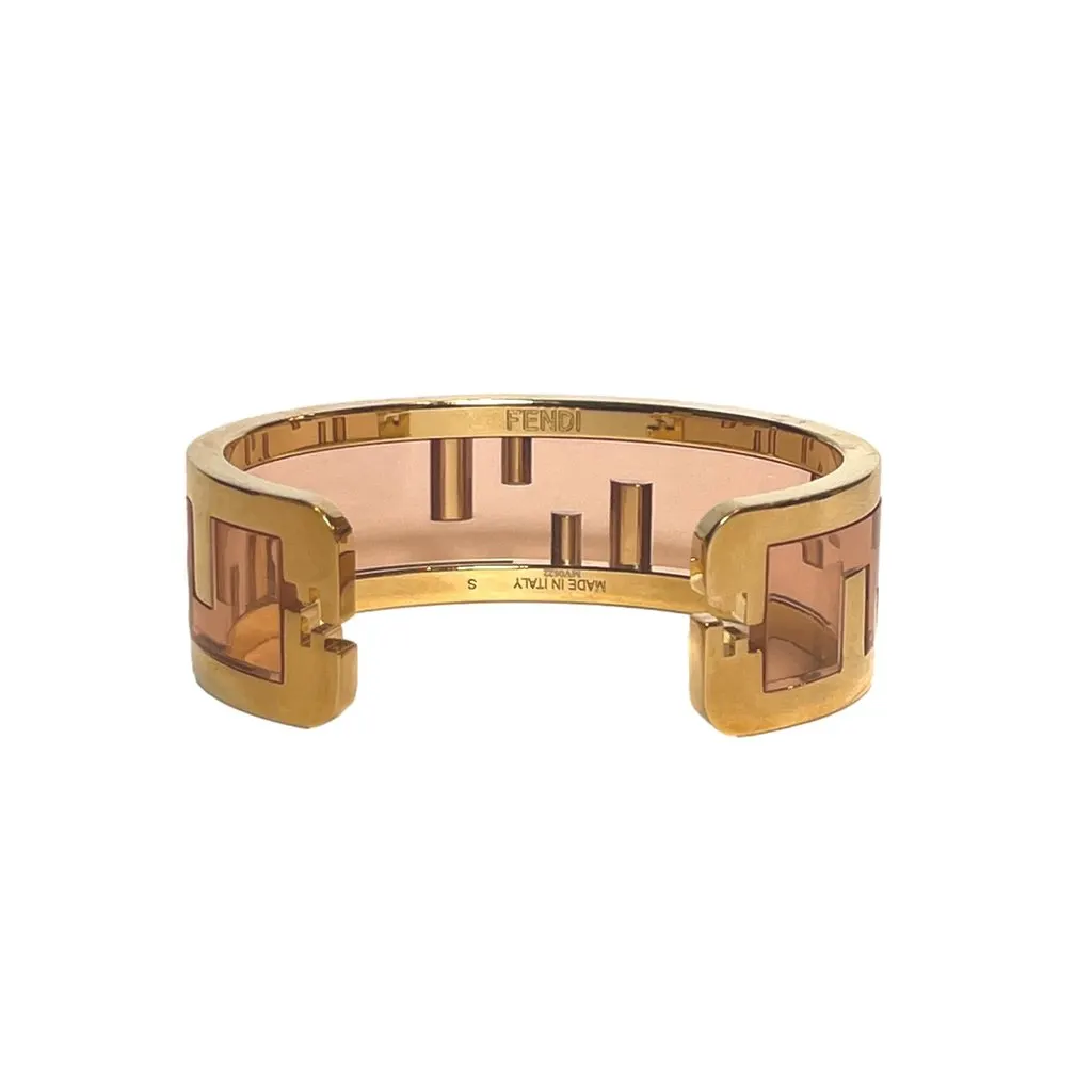 Fendi O'Lock Logo Bracelet Gold Metal Dust Pink Plexiglass Small Women's Gold Canvas Never worn - Box View