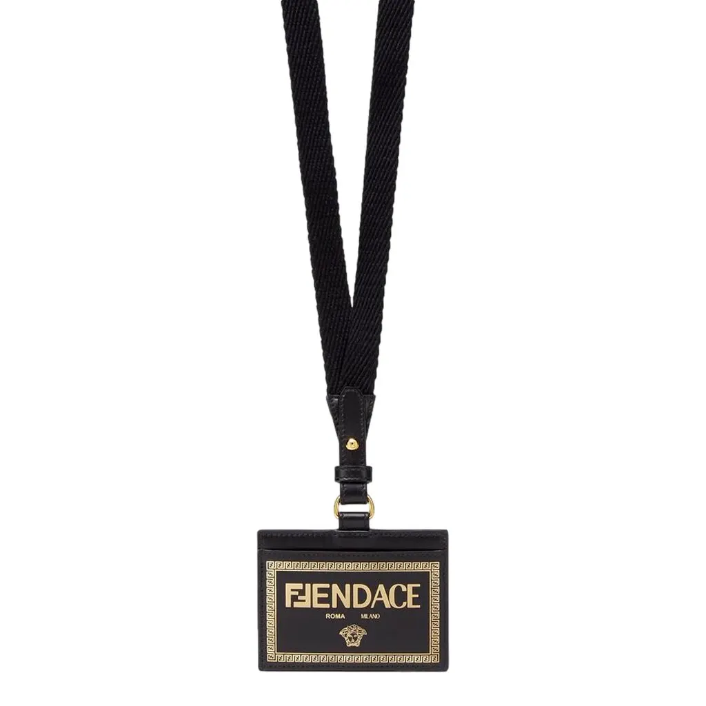 Fendi Fendace Black Leather Card Case Wallet Lanyard Black Leather Never worn - Inside View