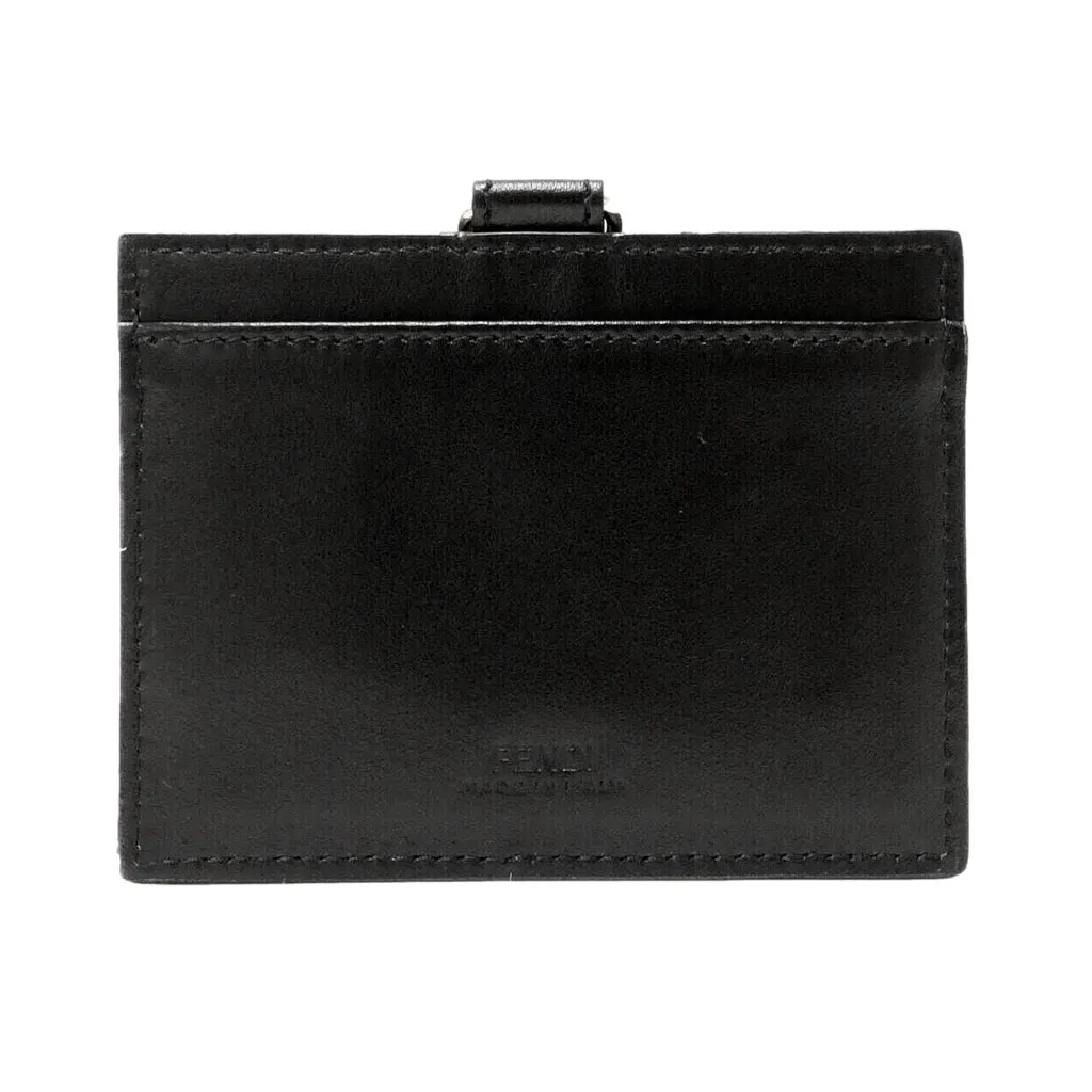 Fendi Fendace Black Leather Card Case Wallet Lanyard Black Leather Never worn - Model View
