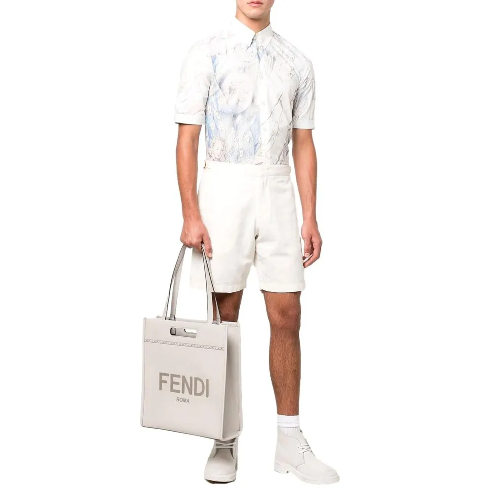 Fendi Roma Ghiaia Calf Leather Tote Bag White Leather Never worn - Back View
